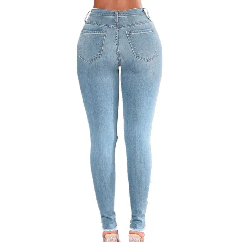 Elastic Ripped Jeans For Women 2024 Fashion Denim Pants