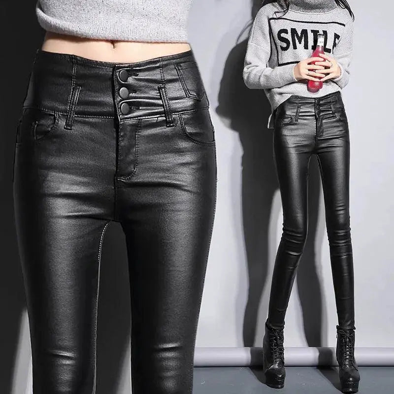 Velvet High Waist Leather Pants Luxe Winter Statement