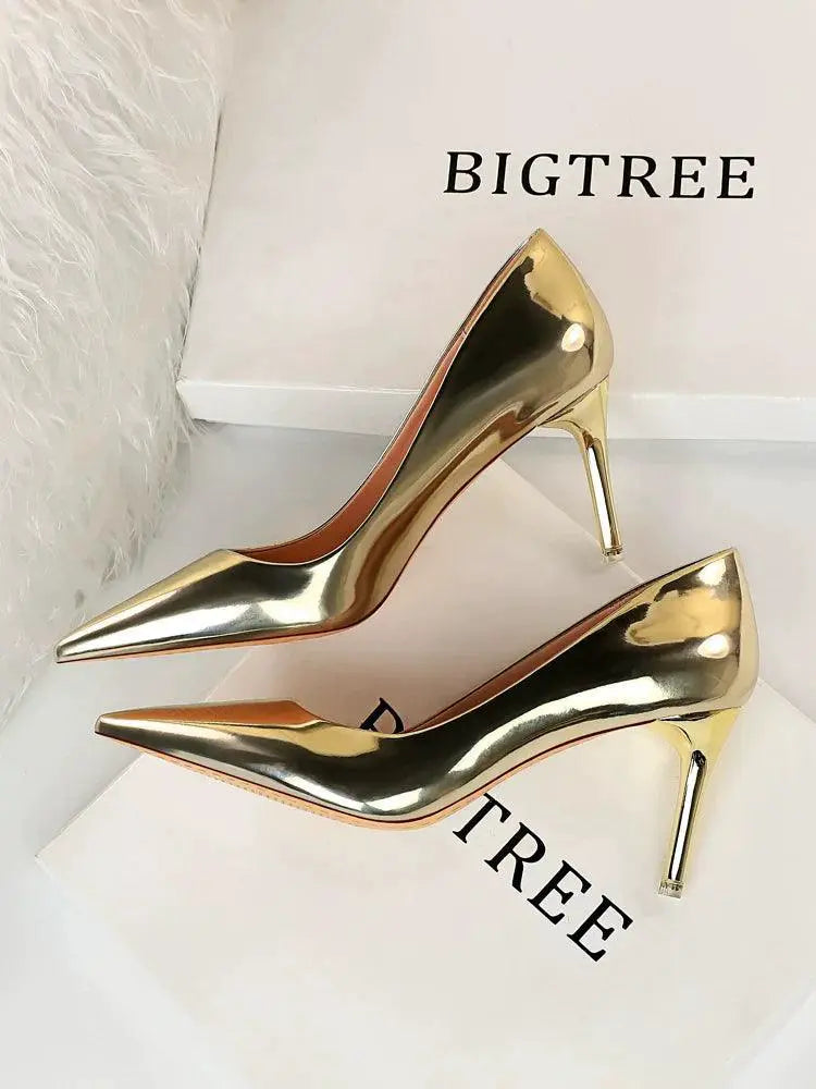 Bright Leather High Heels European Style Shoes Glamorous