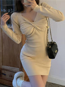 Waist-Trimming Knitted Dress Stylish Versatile Fashion Choice
