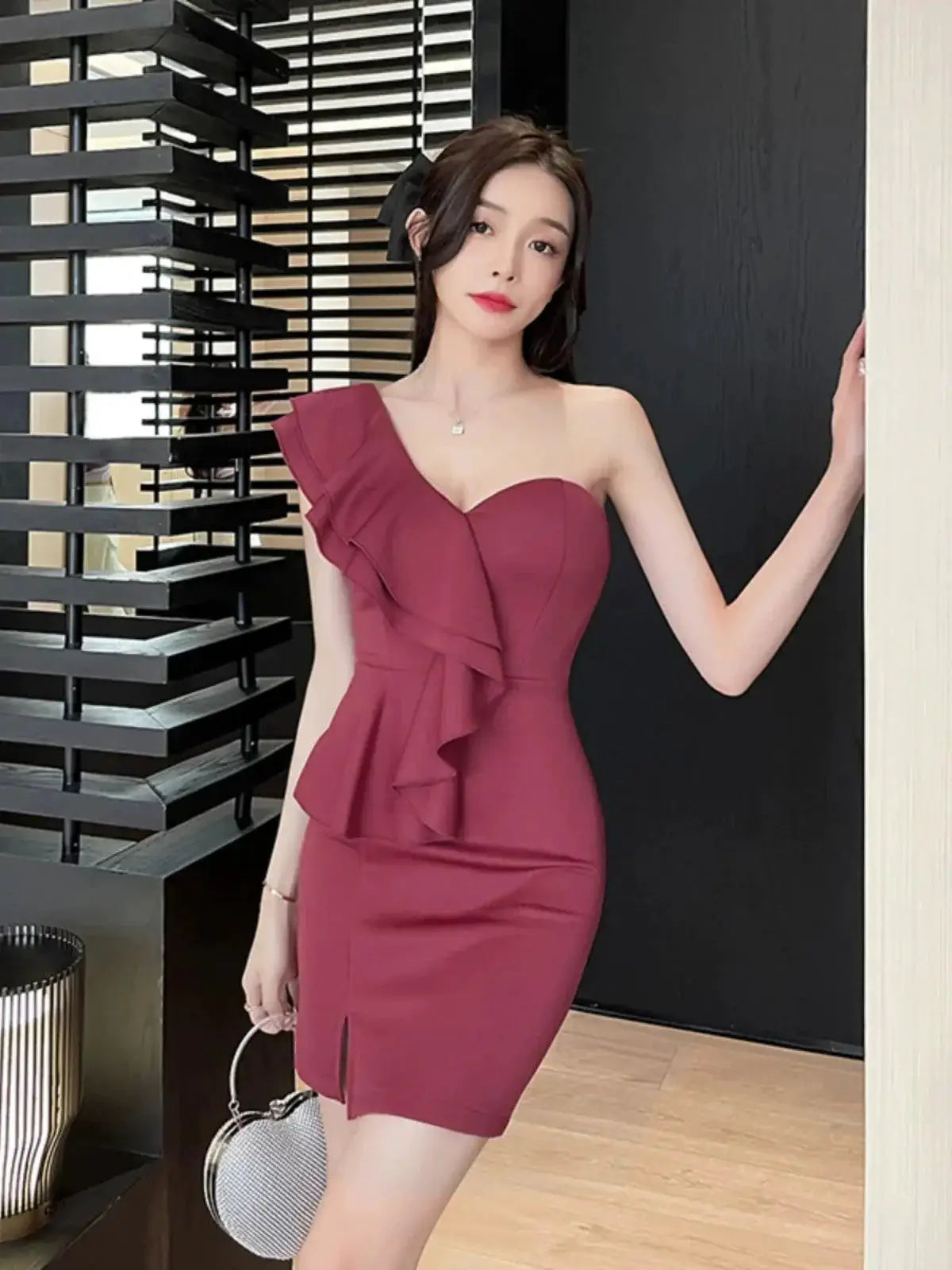 Korean V Neck Summer Dress Irregular Silhouette Elegance