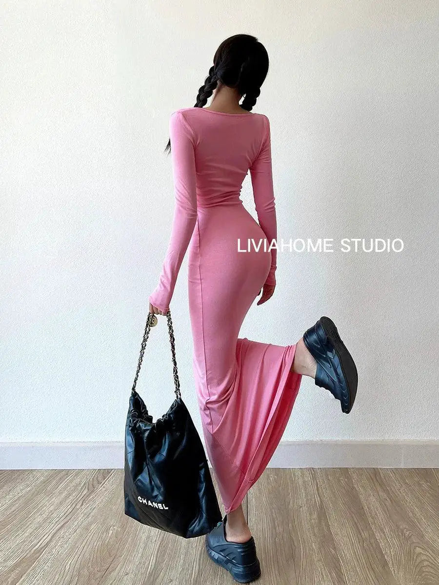 Fishtail Sheath Dress Seductive Square Collar Versatile