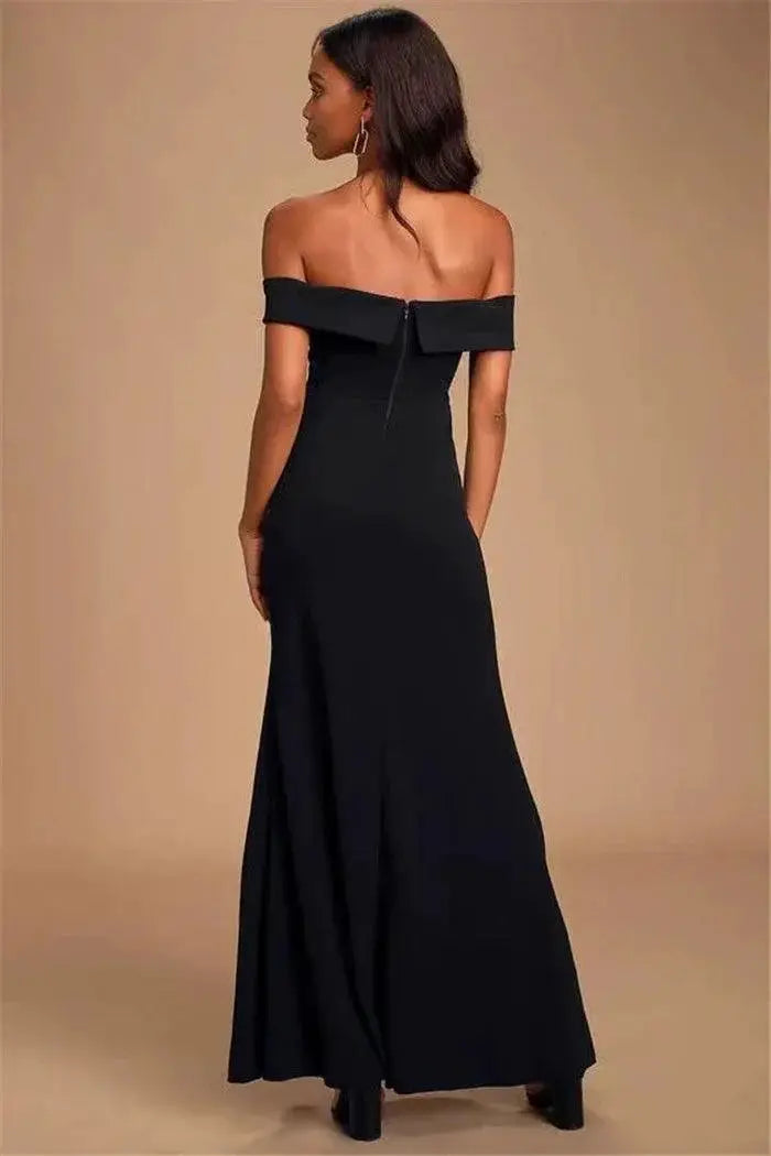 Elegant Off Neck Slit Dress Slim Fit For Evening Events