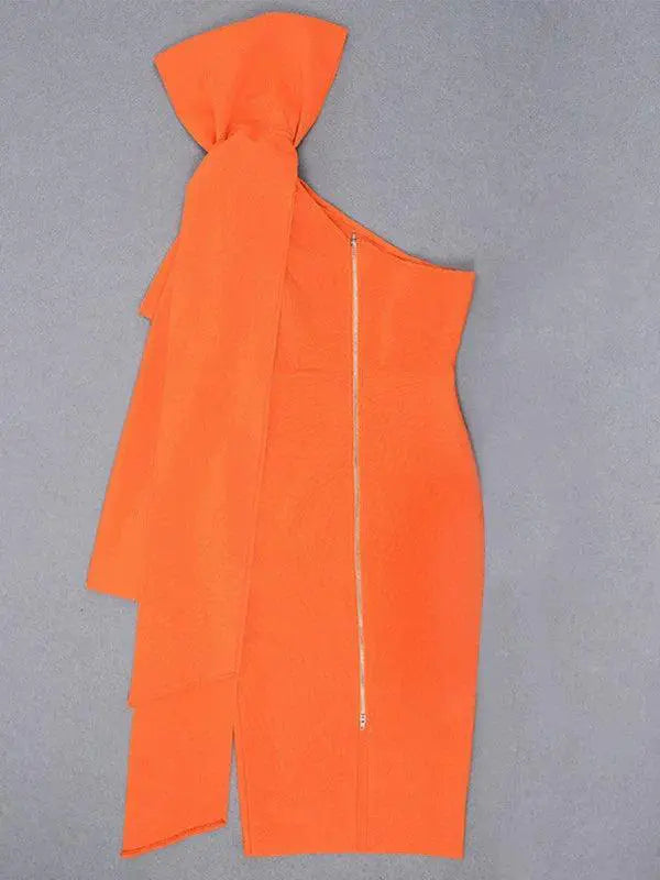 Orange One Shoulder Bandage Dress Winter Statement