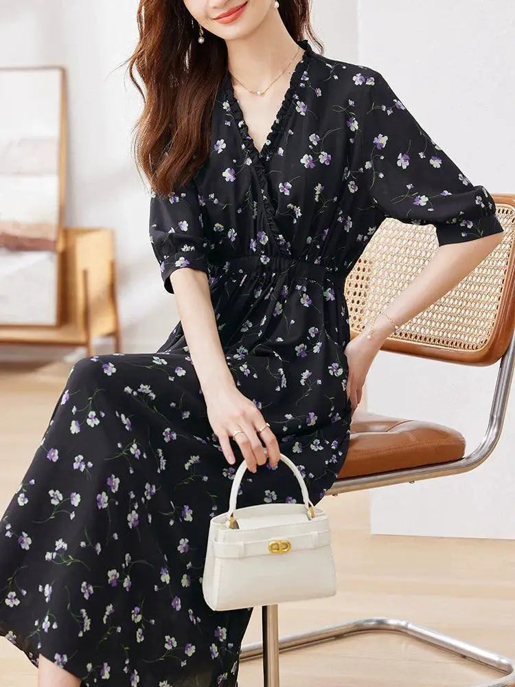 Summer Step Print Dress Chic Korean Style Confident Look