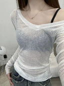 Chic V-Neck Sun Protection Top for Korean Fashion Style