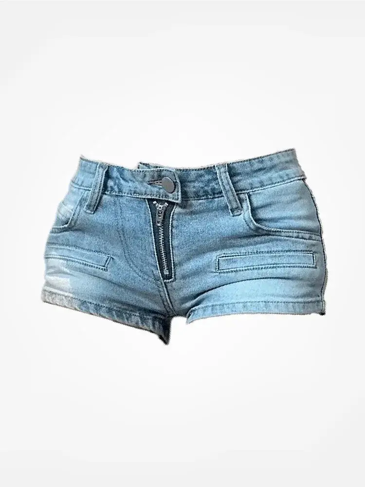 Vintage Denim Zipper Short Shorts For Summer Style