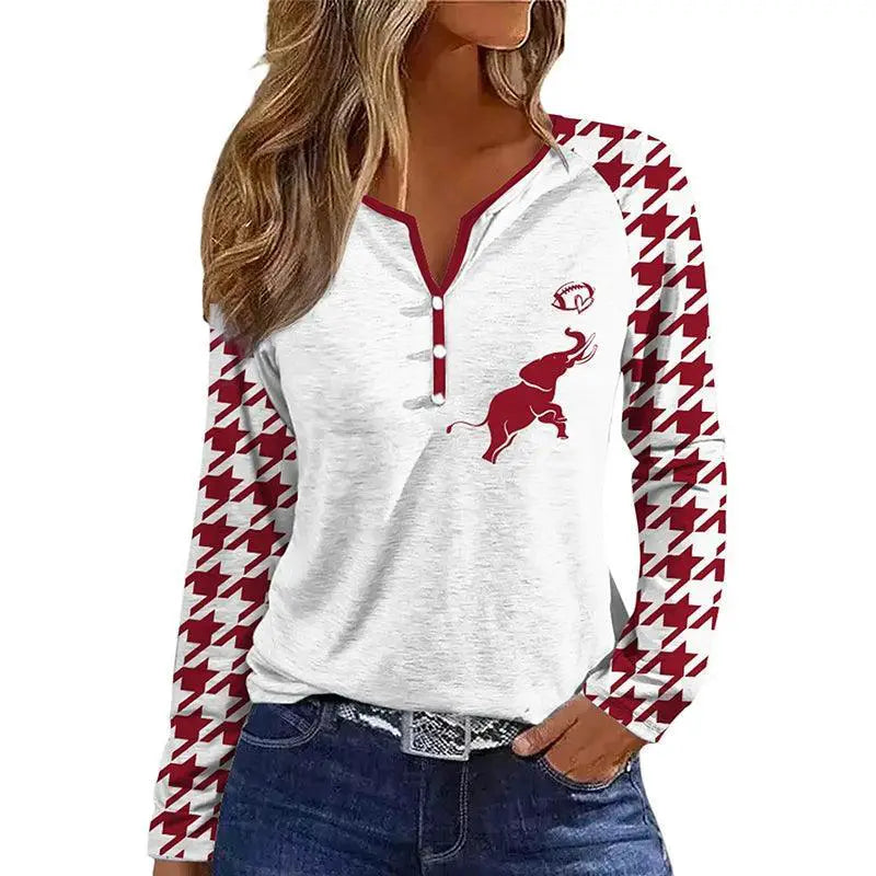 Autumn Winter Houndstooth Long Sleeve T Shirt Chic