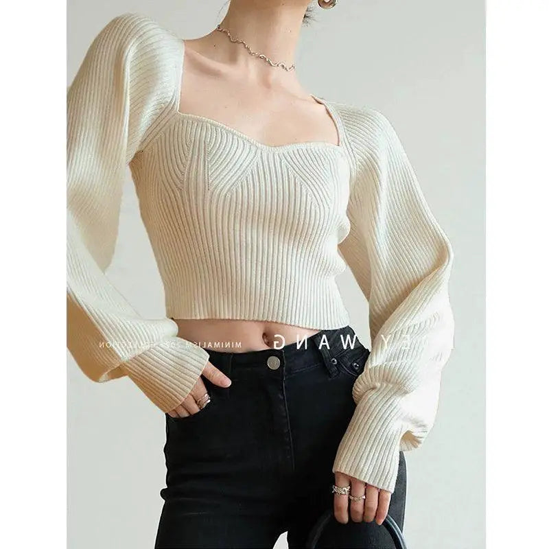 French Style Off Shoulder Knit Top Sophisticated Allure