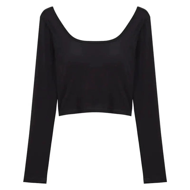 Chic Backless Crop Top With Square Collar Shirt For Women