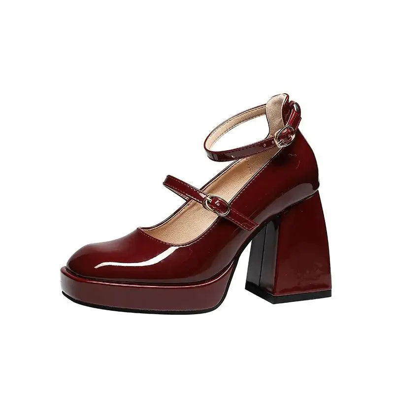 Waterproof Red Wedding Shoes Retro Chic Strap Design