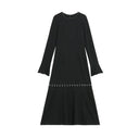 Fashionable Black Long Sleeve Dress Versatile A-Line Style