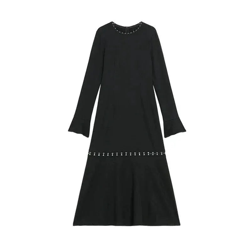 Fashionable Black Long Sleeve Versatile A Line Dress Autumn