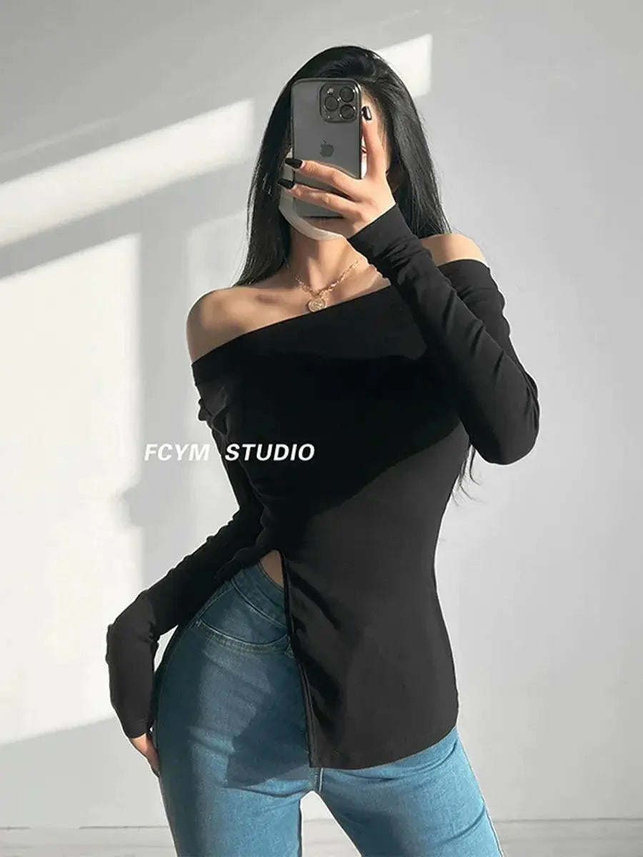 Seductive Off Shoulder Tee Trendy Streetwear Top For Women