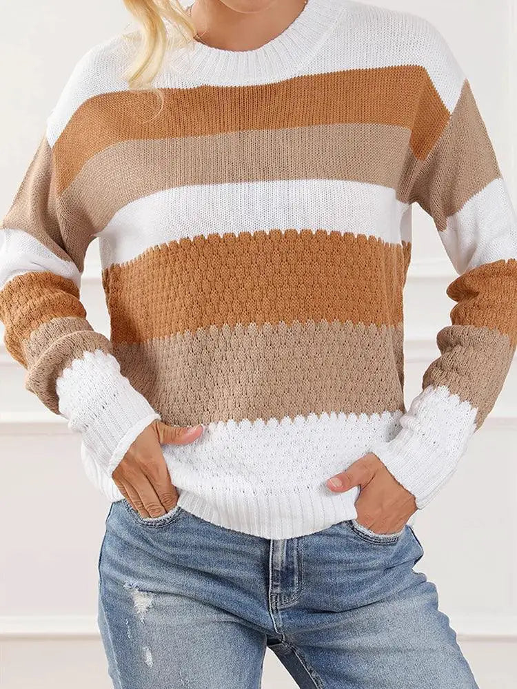 Fashion Stripe Texture Feeling Pullover Sweater For Ladies