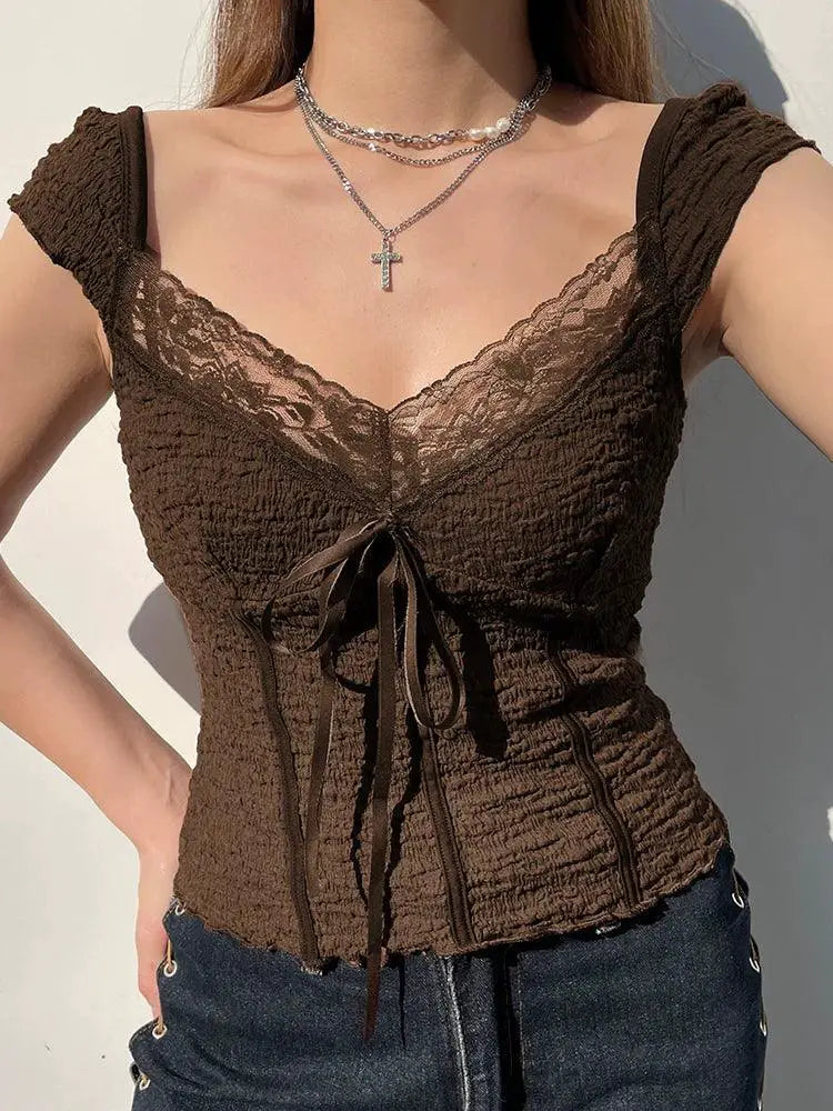 Retro Fishbone Style Short Sleeve Tee For Summer Chic Looks