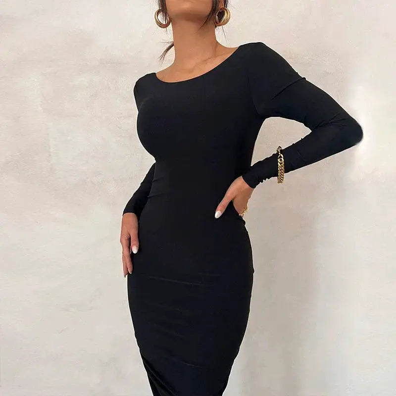 Gyaru Backless Pleated Slim Dress Autumn Fashion Forward