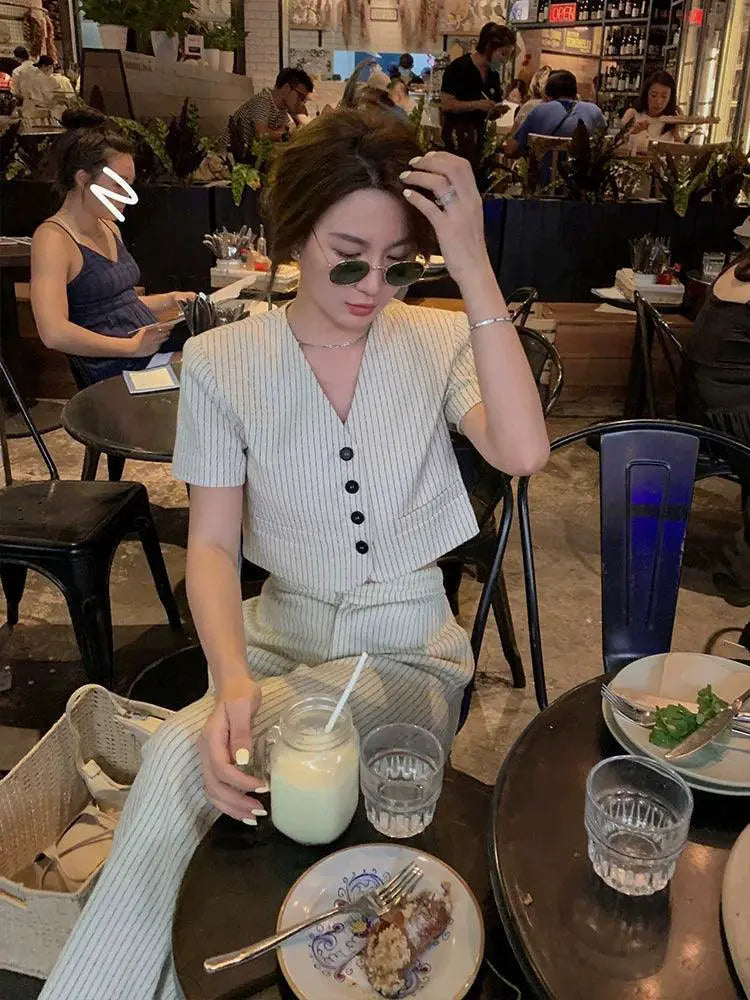 Striped Suit Elegant High Waist Outfit For Versatile Style