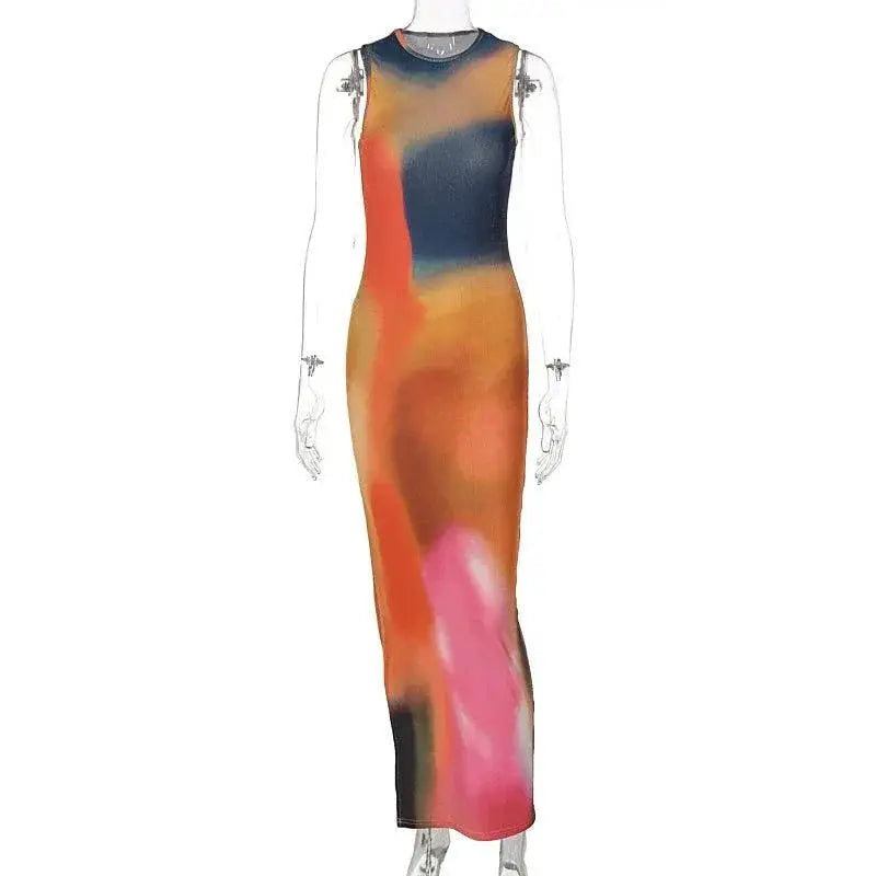 Elegant Tie Dye Floral Dress For Winter Fashion Styles
