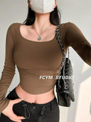 Chic Solid Long Sleeve T-shirt Fashion Forward Street Style