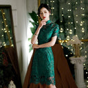 Green Lace Cheongsam Dress Retro Style Evening Wear