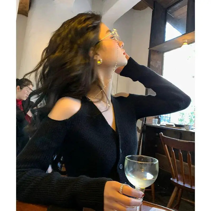 Knitted Halter Cardigan Off Shoulder Winter Wear For Women