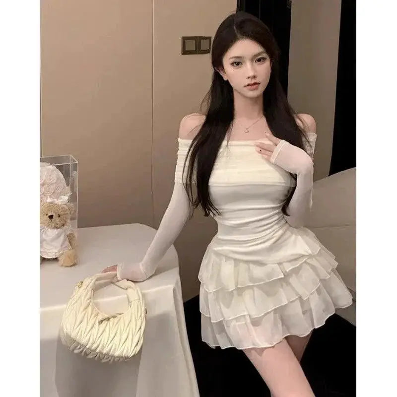Elegant Milk Fabric Cake Two Piece Set Spring Party Outfit