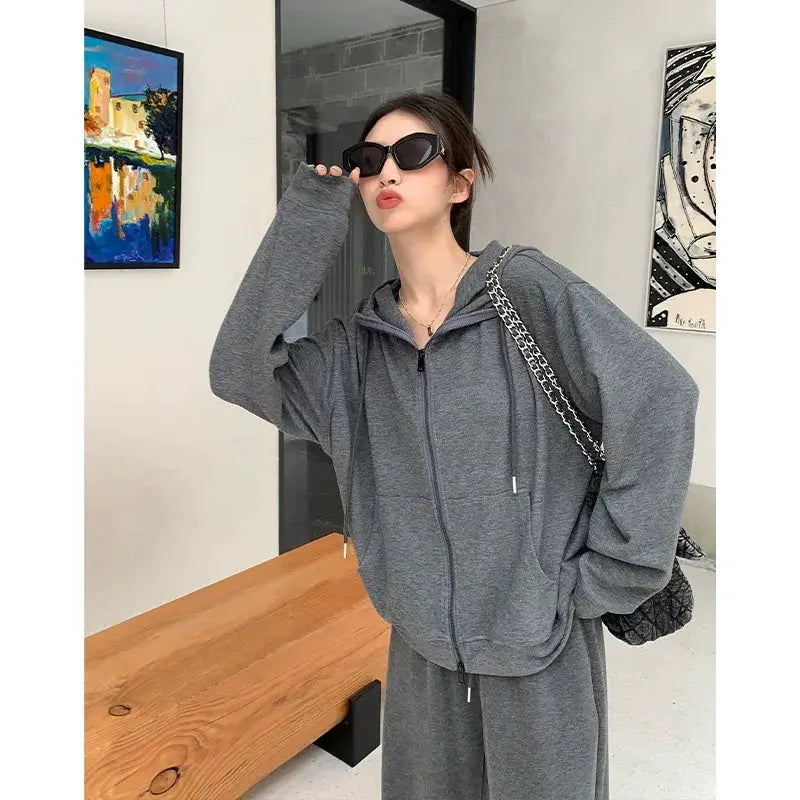 Ayi Brushed Coat And Trousers Set With Hoodie For Autumn