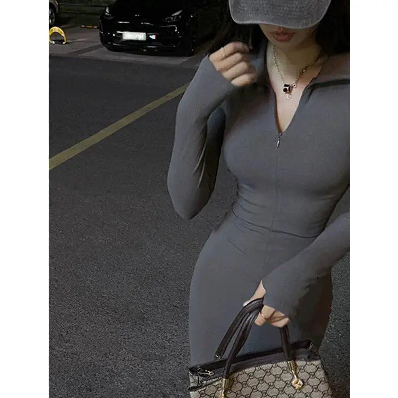 Elegant Dark Gray Fishtail Dress European Style For Women