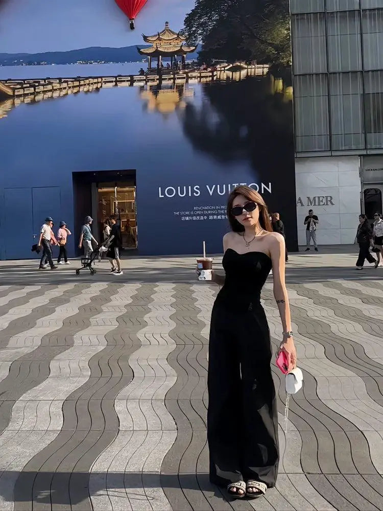 Black Womens Summer Three Dimensional Slim Fishbone Dress