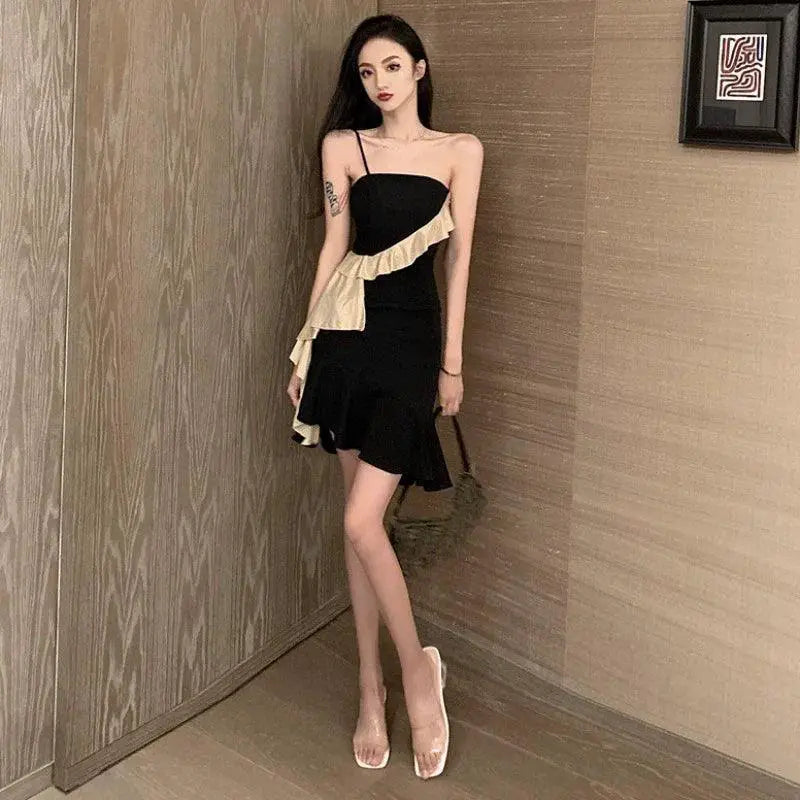 Chic Color Block Hem Dress for Modern Evening Wear