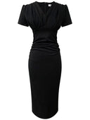 Sophisticated French-Inspired V-Neck Midi Dress Summer Workwear