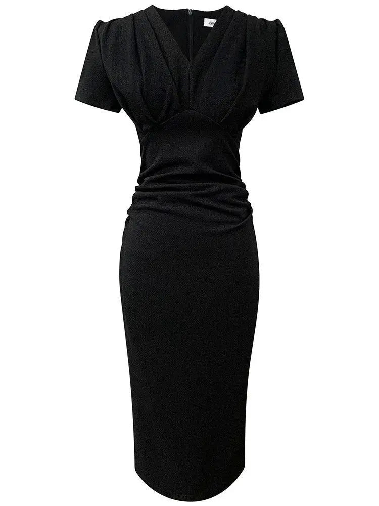 French Inspired V Neck Midi Dress For Summer Workwear