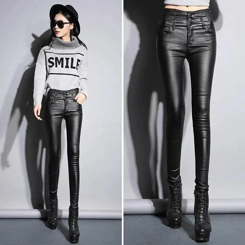 Velvet High Waist Leather Pants Luxe Winter Statement