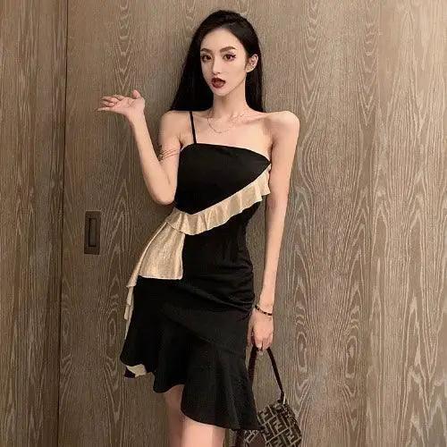 Chic Color Block Hem Dress for Modern Evening Wear