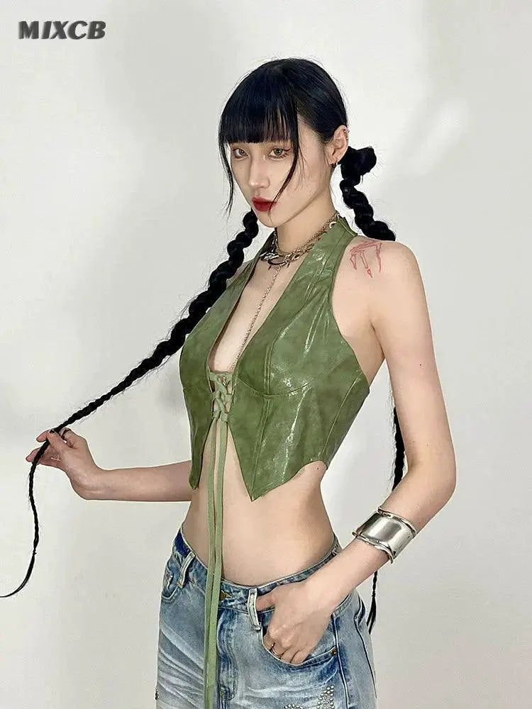 Mixcb Leather Halter Vest Streetwear Confidence Booster