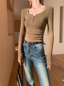 Khaki Knit Women Top: Stylish Spring Fashion Essential