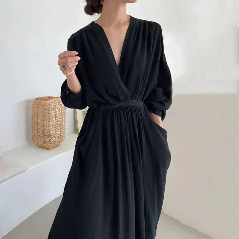 Cross Chic Pleated Long Sleeve Dress 120cm Maxi Length