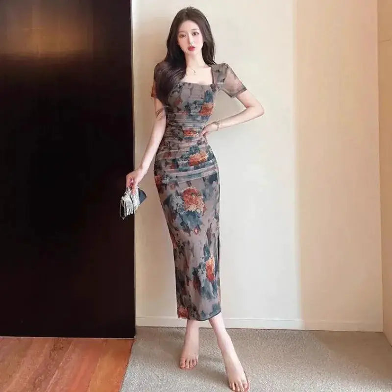 Vintage Mesh Dress Korean Style Icon With Floral Charm