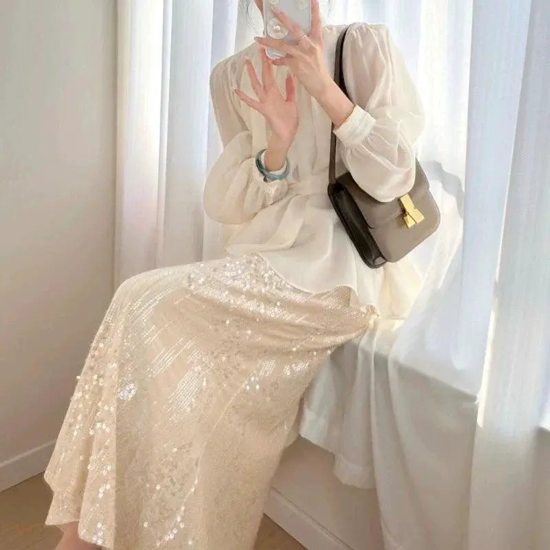 Elegant Ruffle Shirt With Waist Control Glamour Silhouette