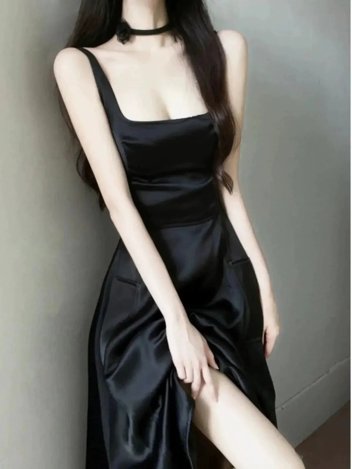 French Satin Sling Gown Hepburn Inspired Elegance Dress