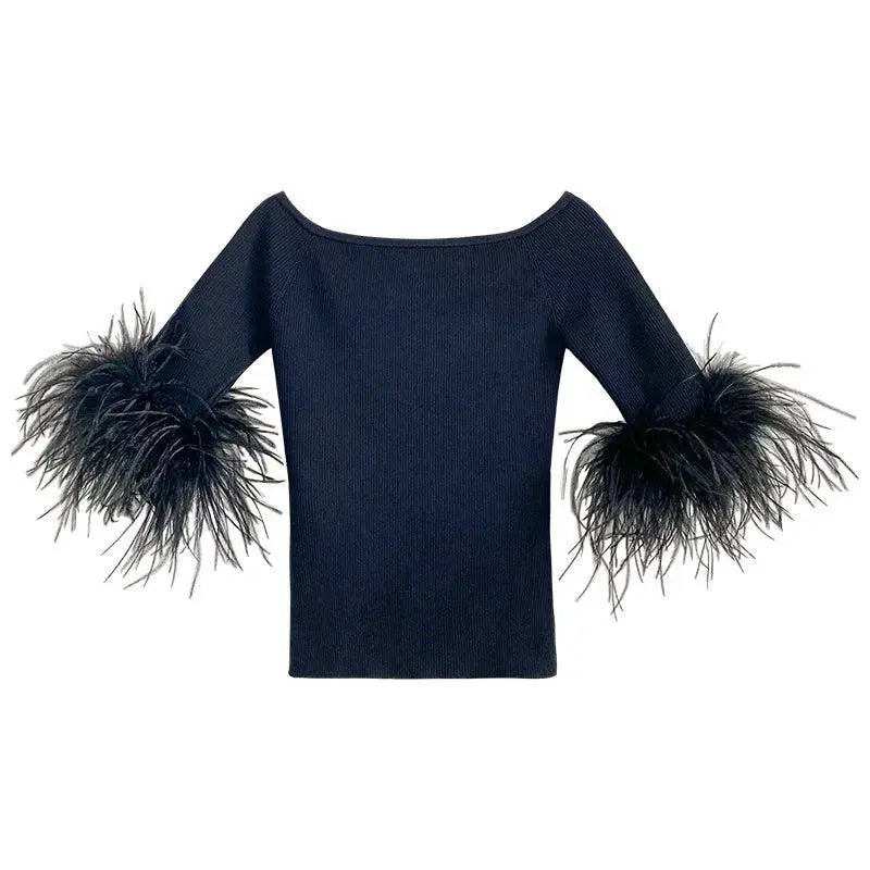Feather Stitching Rayon Knit Off Shoulder Top Stylish Choice