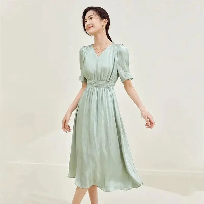 Vintage Retro V Neck A Line Dress For Stylish Women Summer