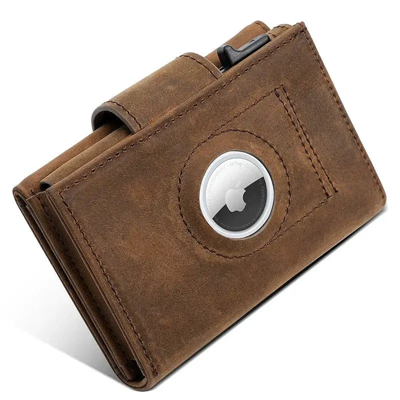 Crazy Horse Leather Automatic Card Holder Wallet For Men