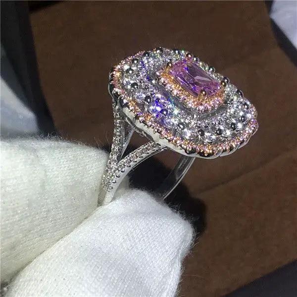Enchanting Pink Crystal Princess Party Ring Sterling Silver