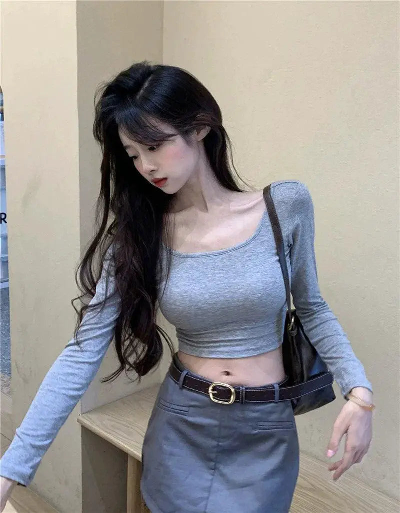 Chic Backless Crop Top With Square Collar Shirt For Women