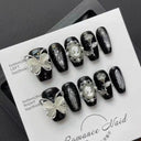 Real Shot Butterfly Rose Rhinestone Manicure Set Long Length