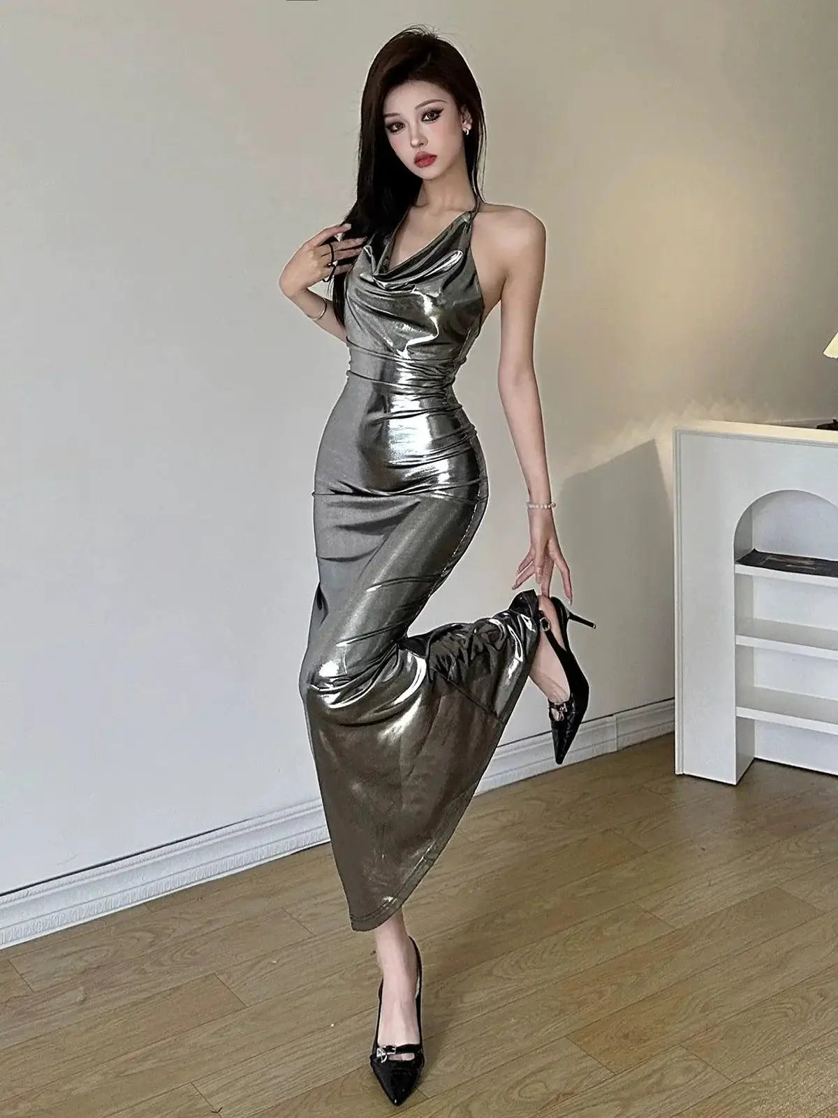 Elegant Halterneck Sheath Dress Glamorous Womens Style