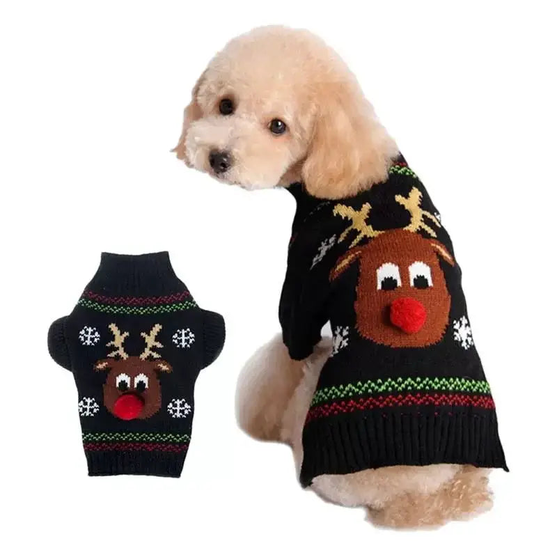 Christmas Dog Sweater Red Nose Deer Pet Clothes For Dogs