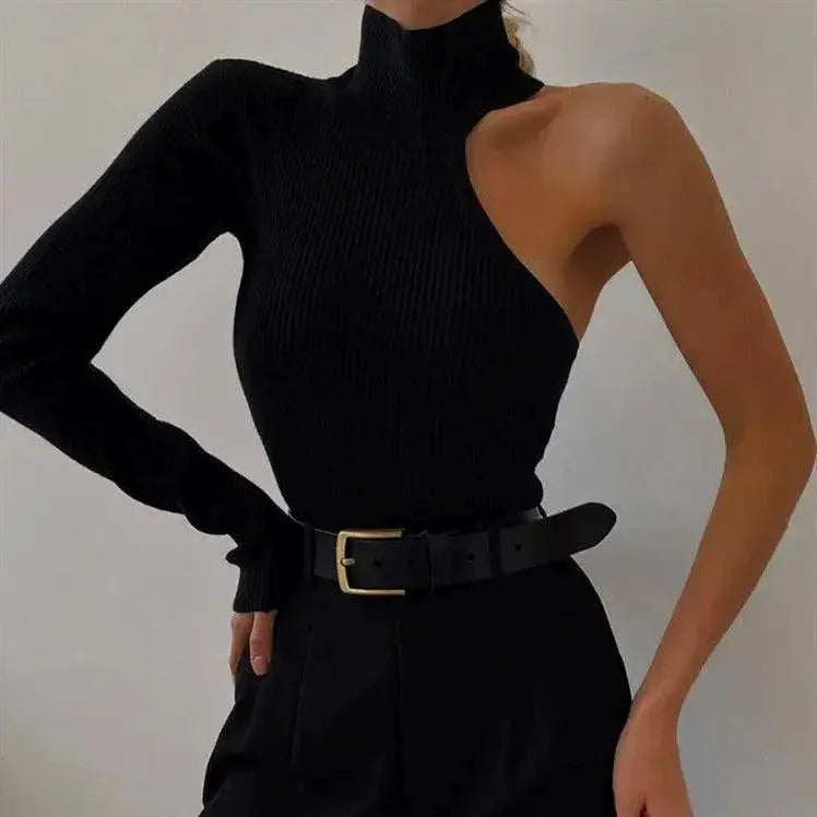 Off Shoulder One Sleeve Top Street Style Autumn Chic